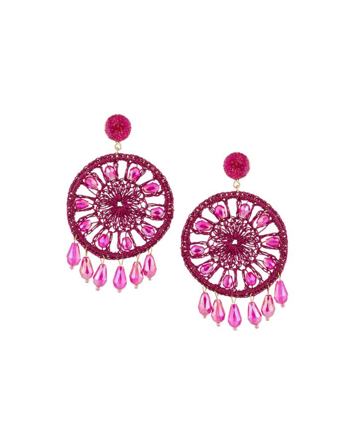 Fuchsia Circle Crystal Drop Earrings