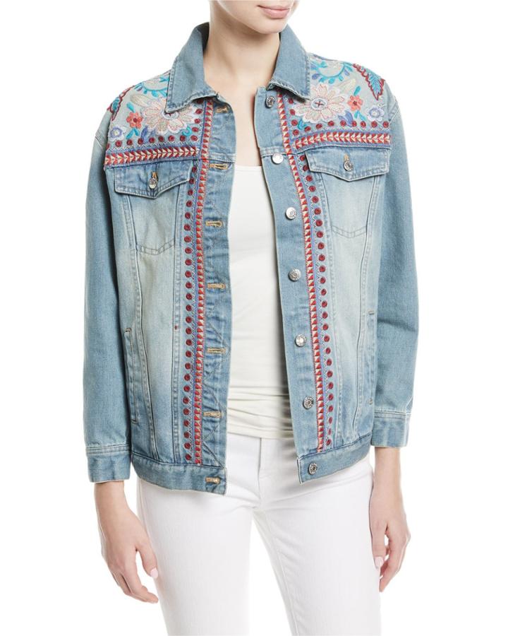 Petite Oman Embroidered Denim Jacket