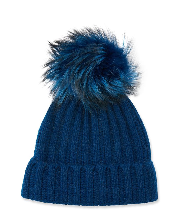 Cashmere Ladder-stitch Fox Fur Beanie
