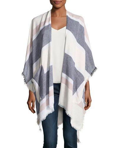 Raw-edge Woven Blanket Wrap, White