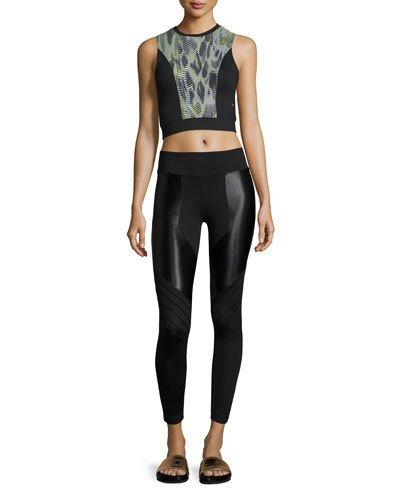 Pare Zip-front Crop Top, Blue Pattern
