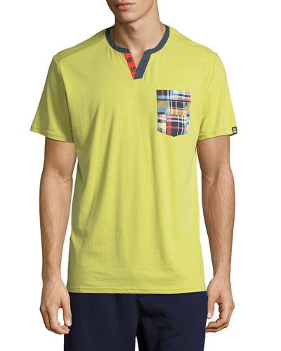 Woven-pocket Short-sleeve Henley