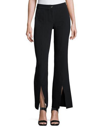 Slit-front Flare Pants, Black