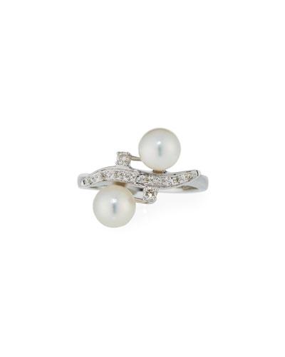 14k White Gold & Diamond Ring W/ Freshwater Pearls,