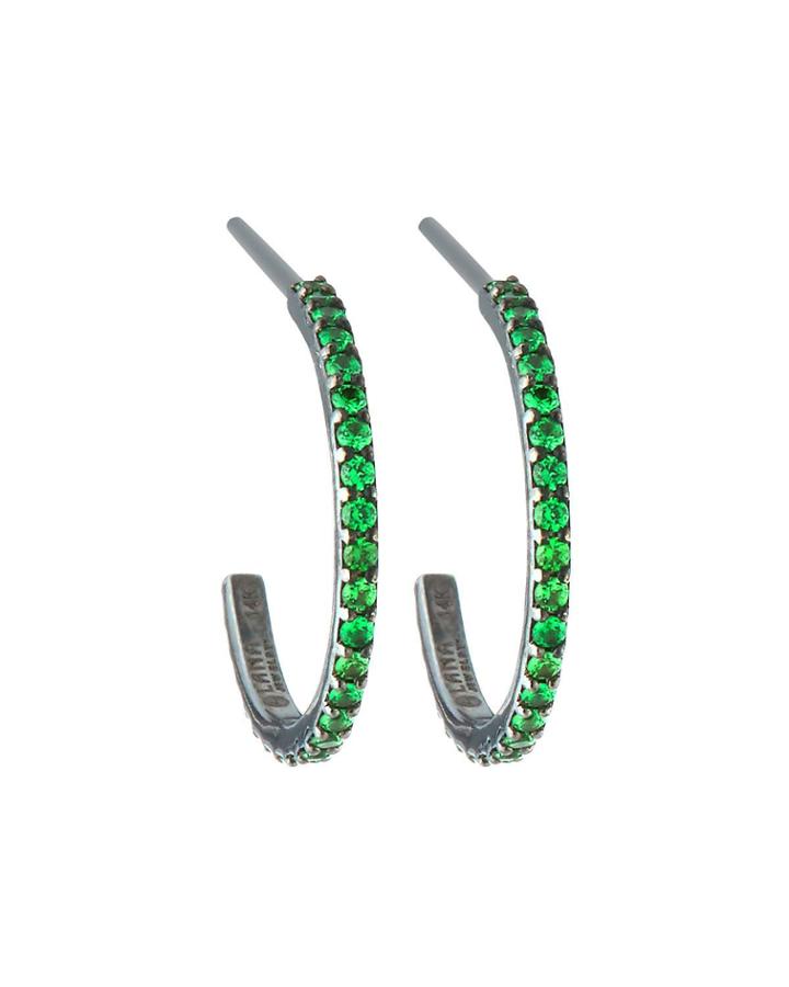 14k Electric Mini Hoop Earrings, Tsavorite
