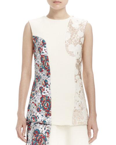 Sleeveless Brocade Patch Top, Winter White