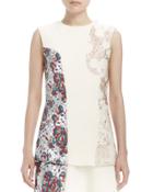 Sleeveless Brocade Patch Top, Winter White