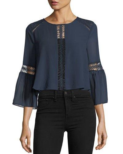 Jaylen Bell-sleeve Lace-trim Blouse