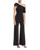 Beckett One-shoulder Charmeuse Overlay Wide-leg Jumpsuit