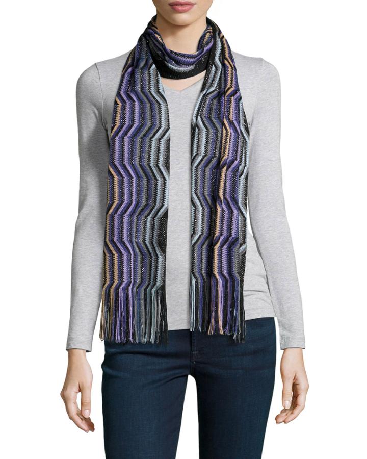 Missoni Lightweight Zigzag Fringe Scarf, Purple, Women's