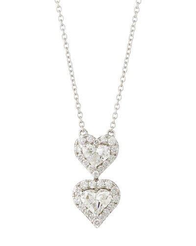 18k Diamond Double-heart Pendant Necklace,