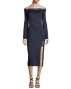 Aguafina Off-the-shoulder Textured Cocktail Dress W/ Crochet Trim