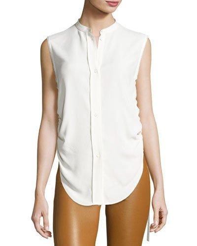 Sleeveless Crepe Drawstring Blouse, White