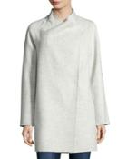 Stand-collar Wrap Coat, Light Heather Gray