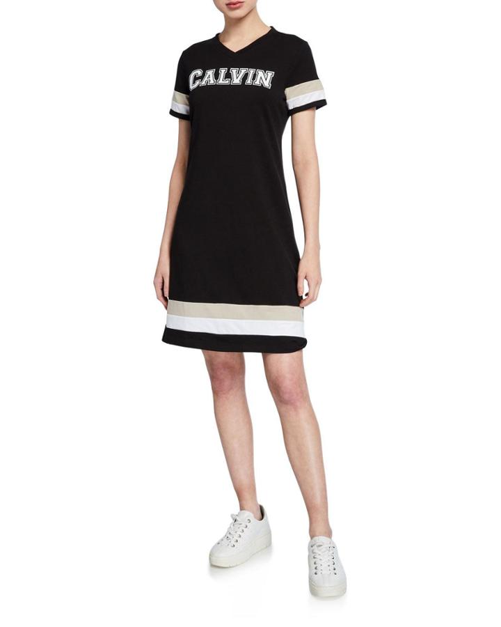 College Striped Logo Short-sleeve T-shirt Dress