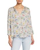 Sasha Floral-print Polka-dot V-neck Bracelet-sleeve Top