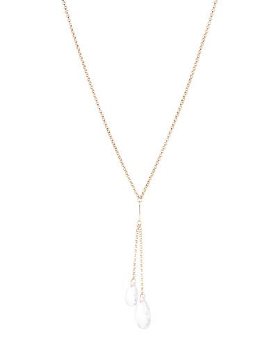 Long Teardrop Crystal Lariat Necklace, Gold/clear