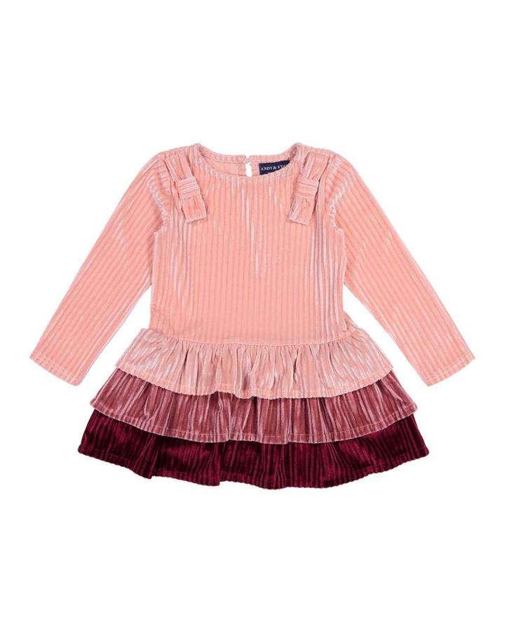 Girl's Velour Tiered Dress,