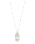 14k White Gold Diamond & Biwa Pearl Pendant Necklace