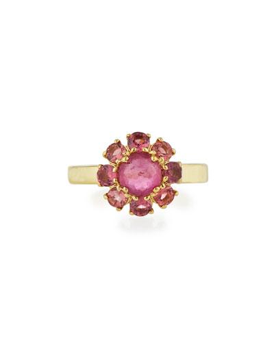 18k Lollipop Mini Flower Ring In Pink Tourmaline & Rhodolite