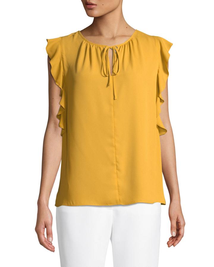 Lara Ruffle Cap-sleeve Front-tie Blouse