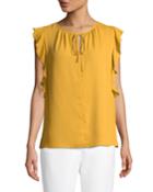 Lara Ruffle Cap-sleeve Front-tie Blouse