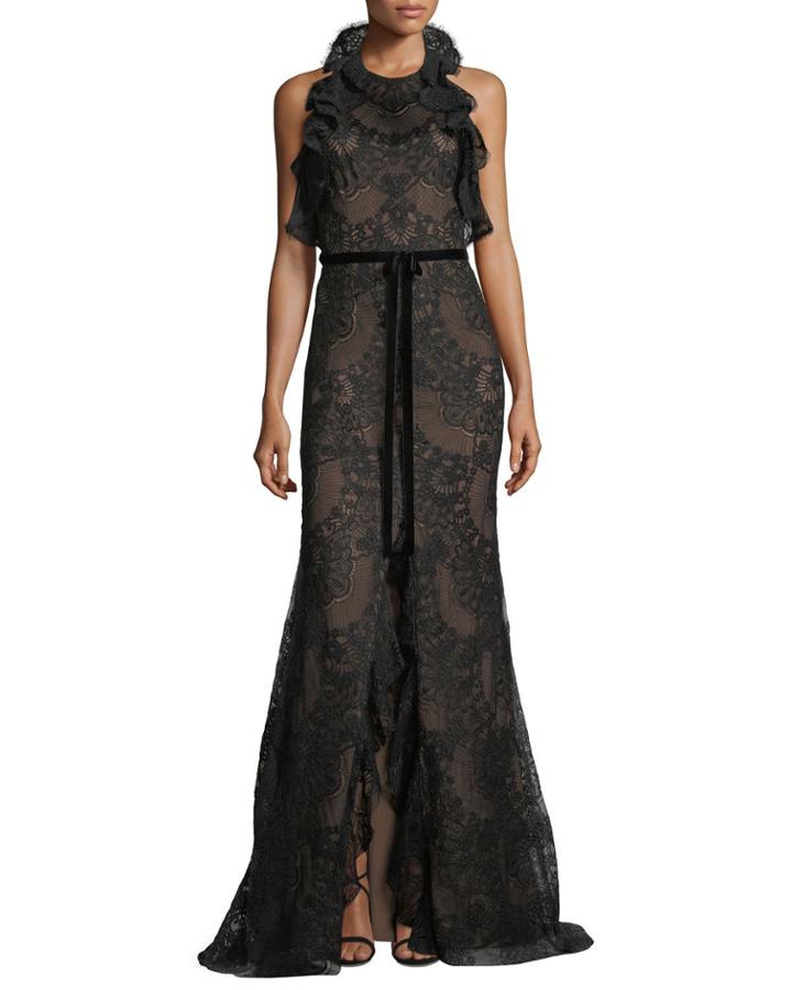 Ruffled Lace Halter-neck Gown