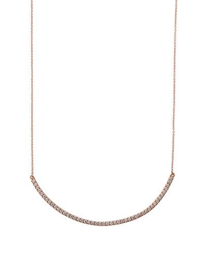 18k Rose Gold Curved Diamond Bar Pendant Necklace,