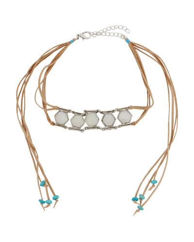 Double-row Bezel Choker Necklace, Neutral