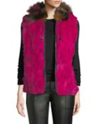 Zip-front Rabbit/fox Fur Vest, Fuchsia