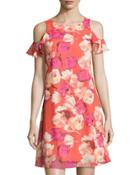 Floral-print Flutter-sleeve Dress, Pink Pattern