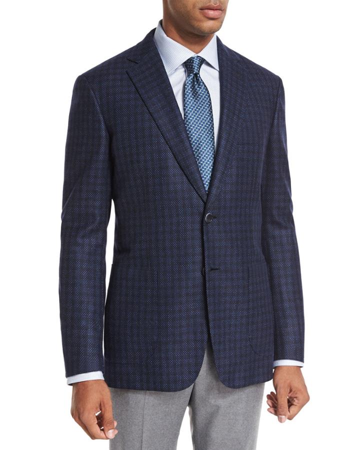 Tonal Box-check Sport Coat, Navy