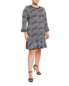 3/4-sleeve Flounce Dress,
