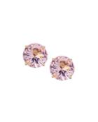 Golden Faceted Crystal Button Earrings, Pink