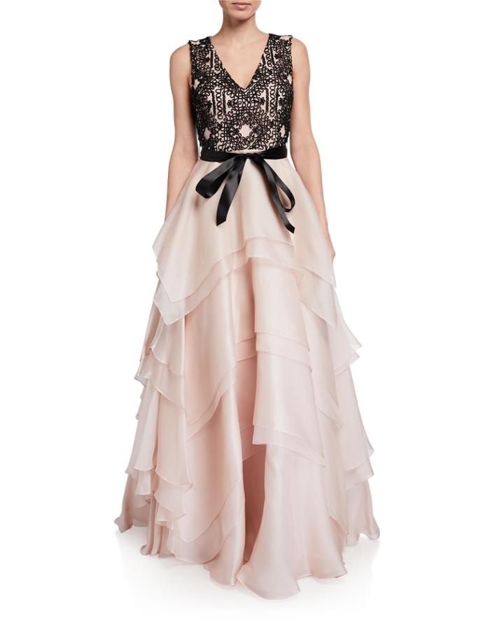 Embroidered Bodice Silk Tiered