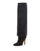 Nelli Suede Fringe Knee Boot, Black