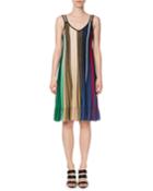 Vertical-stripe Sleeveless Mesh V-neck Dress