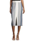 Adelina Striped Pencil Skirt W/ Fringe Hem