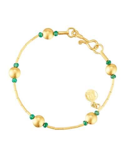 24k Lentil Rain Bracelet W/ Emeralds