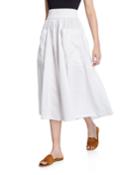 Elastic Waist Linen Pull-on Skirt With Pockets