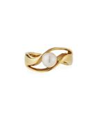 14k Yellow Gold & Freshwater Pearl Curved Ring,