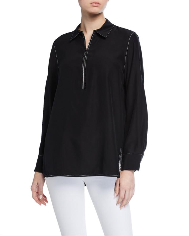 Berta Matte Silk Blouse With Contrast