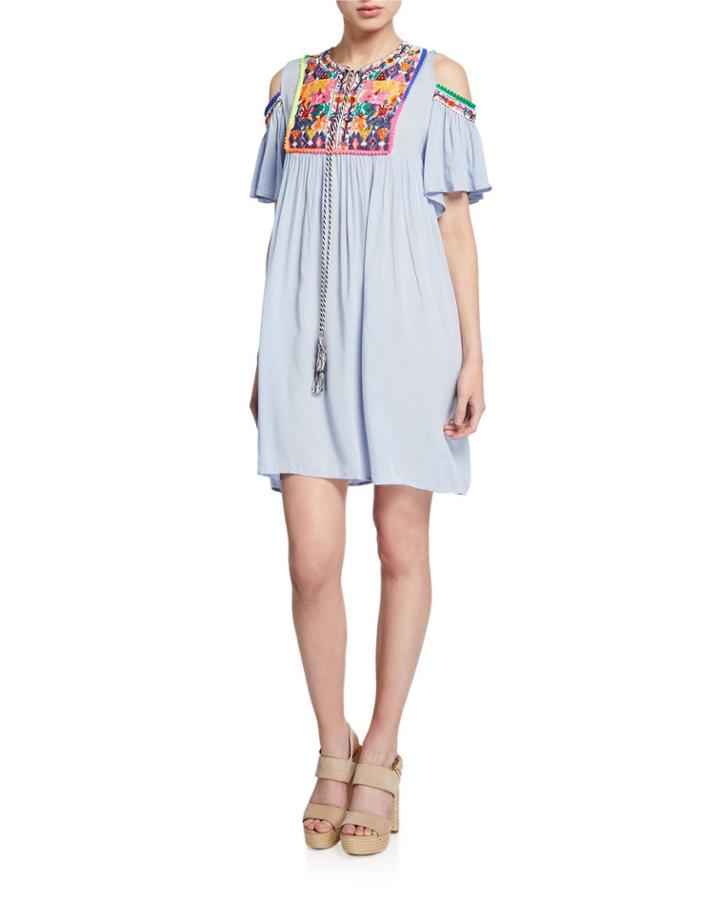 Cold-shoulder Embroidered Yoke