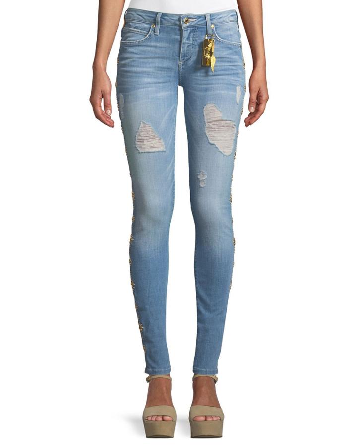 Marilyn Distressed Skinny Jeans With Beaded Embellishments