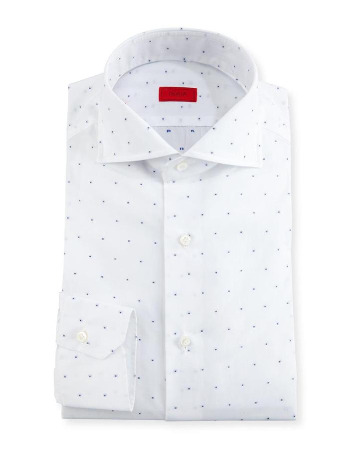 Dobby-dot Dress Shirt, White/navy