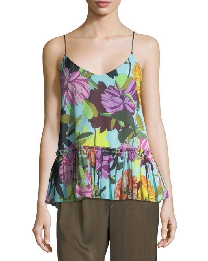 Flounce Bottom Floral-print Tank Top