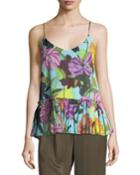 Flounce Bottom Floral-print Tank Top