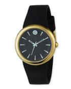 36mm Round Classic-dial Watch W/ Silicone Strap, Black/gold