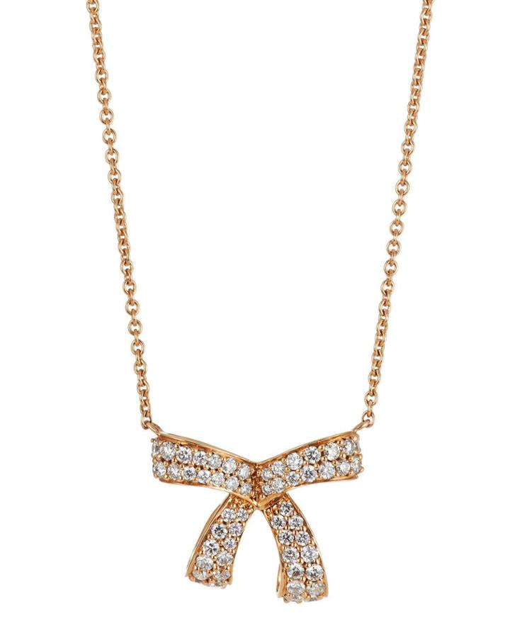 18k Yellow Gold Diamond Bow Pendant Necklace