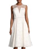 Sleeveless Illusion-yoke Cocktail Dress, Ivory